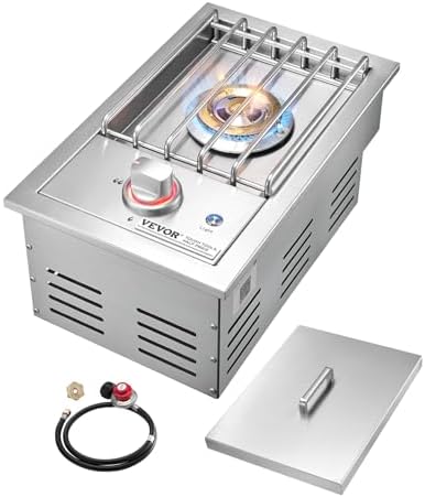 VEVOR Single Grilling Side Burner, 17,000BTU Liquid Propane Side Burner for Outdoor Kitchen, Convertible to Natural Gas, 304 Stainless Steel Built-in Single Grill Burners with LED for BBQ Grill Island by VEVOR