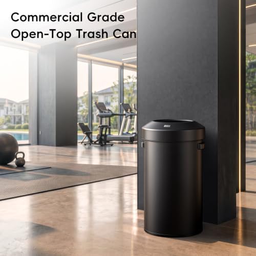 EKO Urban 24 Gallon Round Black Stainless Steel Open Top Waste Bin, Tall Commercial Trash Can for Indoor/Outdoor, Extra Large Metal Garbage Bin for Office, Restaurant, Restroom, 90L - Image 3