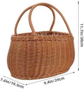 POPETPOP Rustic Imitation Rattan Woven Basket PP Material Multi-Function Fruit Vegetable Organizer for Outdoor Picnic and Decorative Storage - Image 2