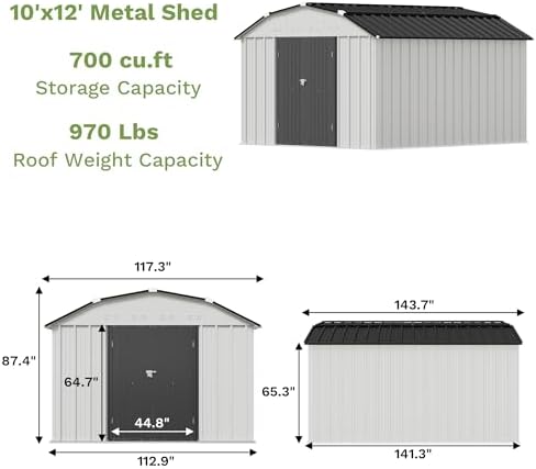 Patiowell 10x12 FT Barn Style Metal Storage Shed - Image 2