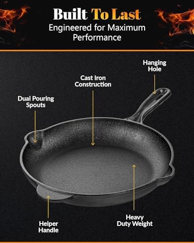 Granitestone 12 Inch Cast Iron Skillets, Pre-Seasoned Cast Iron Pans for Cooking, Nonstick Cast Iron Frying Pan, Cast Iron Skillet for Indoor & Outdoor Use, Cast Iron Pan, Non-Toxic, Oven Safe - Image 4