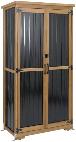 Outdoor Storage Cabinet with Shelves, Weatherproof Tool Shed for Patio by PETSCOSSET