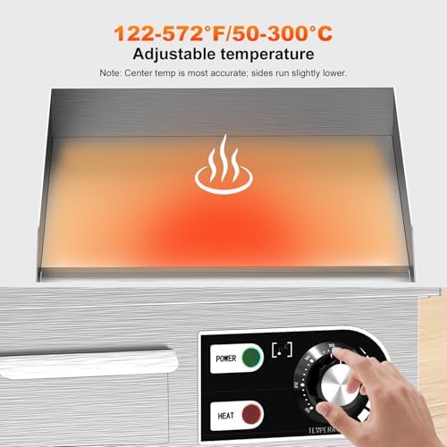 14’’ Commercial Electric Griddle - Electric Cast Iron Griddle w/Stainless Steel Material and Non-Stick, 110V Commercial Griddle w/ 1/2" Thick Iron Cooking Plate for Indoor and Restaurant - Image 4
