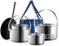 Camping Cookware Set 304 Stainless Steel 8-Piece Pots & Pans Open Fire Cooking Kit | Frying Pan Steamer with Travel Tote Bag | Compact For Outdoors & Indoors Kitchen Campfire Hiking RV by Wealers