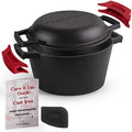 Cuisinel Cast Iron Dutch Oven - 3-Quart Deep Pot - Pre-Seasoned 2-in-1 Multi-Cooker - Combo Lid Doubles as 8"-inch Skillet + Silicone Handle Covers + Scraper - Use for Baking Bread. PFAS and PFOA-free by Cuisinel