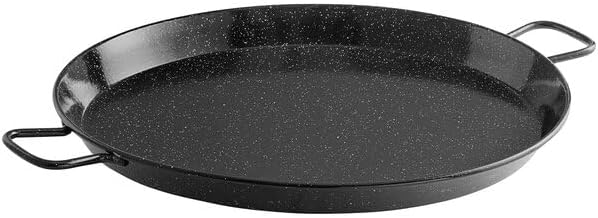 24-Inch Enameled Carbon Steel Paella Pan, Black Dual Riveted Handles, Round Shape for 9-16 Guests, Professional Grade Cookware by GLOWNARY