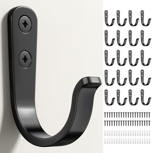 20Pcs Wall Hooks, Black Metal Coat and Towel Hooks, Holds Up to 40 lbs by jockcaras