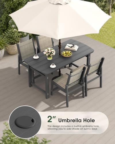 HDPE Outdoor Dining Set, Patio Table and 4 Stackable Armless Chairs, Grey - Image 5