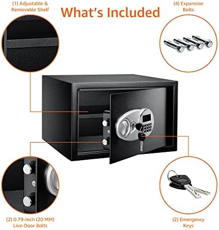 Amazon Basics Steel Security Safe and Lock Box with Digital Keypad, Easy to Use, Removable Shelf, Secure Cash, Jewelry, Documents, Black, 1.2 Cubic Feet, 16.9-x-14.6-x-10.6-inches (WxDxH) - Image 4