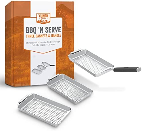 Yukon Glory Grill Basket Set, 3 Stainless Steel Baskets, Clip-On Handle by YukonGlory