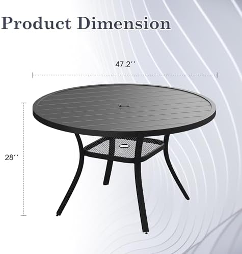 Outdoor Dining Table for 6, 47.2" Round Outdoor Table with Adjustable Umbrella Hole, All-Weather Metal Patio Dining Table for Lawn Garden Backyard Deck, Black - Image 2