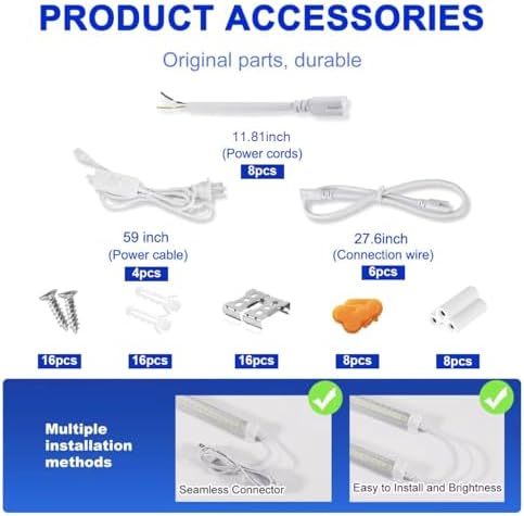 XLNYUUI Led Shop Lights,4FT LED Light 50W 6500K 7000LM Led Daylight,Garage Light Linkable Clear Cover Integrated V-Shape for Garage Warehouse Workbench Workshop(8-Pack) - Image 7