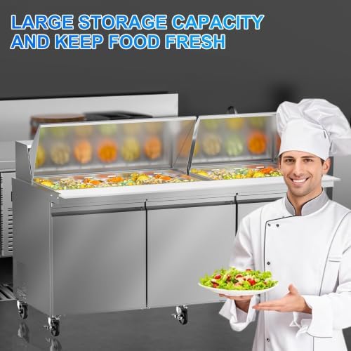 Rockitch 72" W Commercial Sandwich Prep Table Refrigerator 22 Cu.ft 30 Pans - Image 6