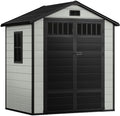 DWVO 6x4.4 FT Outdoor Storage Shed with Fence-Style and Side Windows, Lockable Door, and Vents, Plastic Garden Shed for Garden, Backyard, Patio, Lawn, Blue-Gray by DWVO