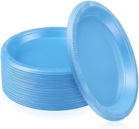 Plastic Plates 9 Inch Plastic Solid Round Party Dessert Dinner Plates for Weddings Party BBQs Birthday Camping and Anniversary (30, Blue) by Unknown
