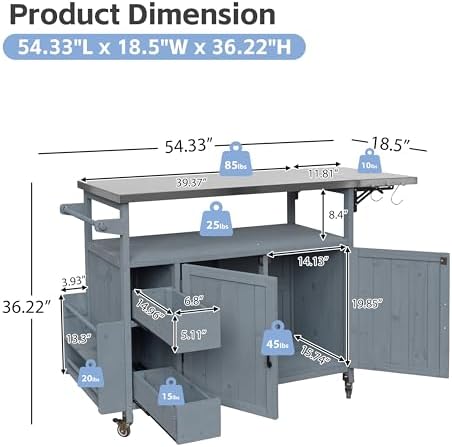 Christopher Knight Home Edsel Outdoor Bar Cart with Stainless Steel Top and Lockable Wheels, Solid Wood Outdoor Storage Cabinet, Kitchen Island Serving Cart for Poolside, Garden, Blue Gray - Image 6