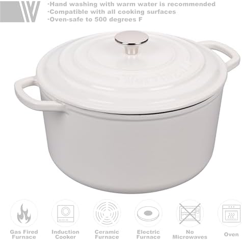 VORRINGARD Enameled Cast Iron Dutch Oven Pot with Lid, for Sourdough Bread Baking, Round Dutch Ovens, 6 Quart, White - Image 3