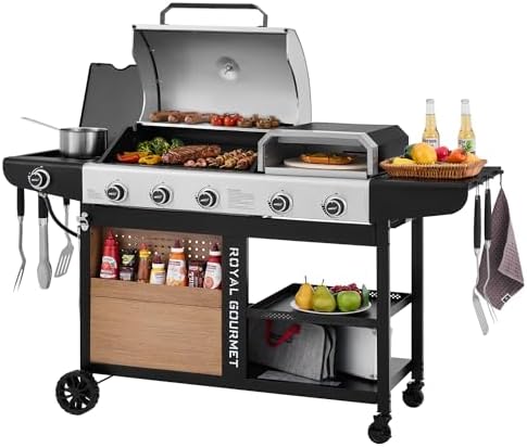 ZH3004S Premium Gas Grill and Pizza Oven Combo Silver & Black by GrillsHouse