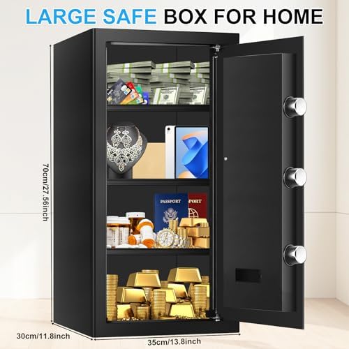6.1 Cuft Extra Large Fire Safes for Home, Digital Fireproof Safe with Programmable Keypad, Spare Keys and 3 Removable Shelves, Anti-Theft Security Waterproof Document Safe Box for Money Valuables - Image 3