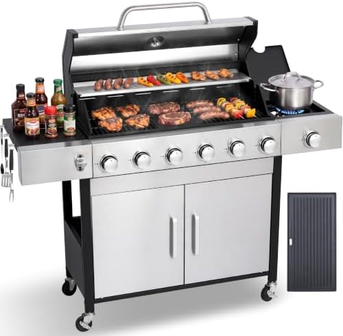 6-Burner Propane Gas Grill with Cast Iron Grates and Griddle by Unknown