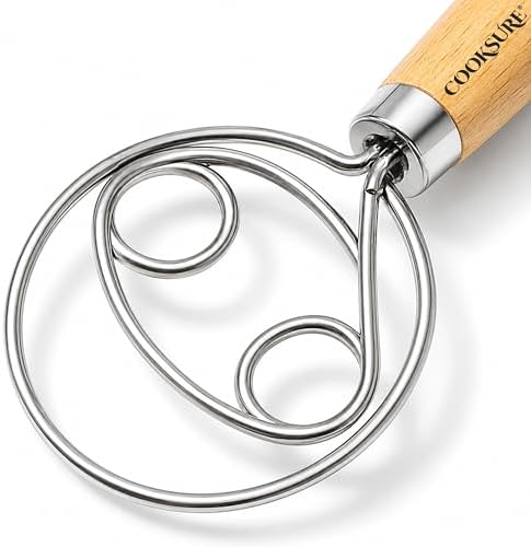 Danish Dough Whisk for Sourdough Bread – 13 Inch Bread Whisk with Wooden Handle – 304 Stainless Steel Hook for Heavy Dough Baking, Swedish Dough Whisk Tool by COOKSURE