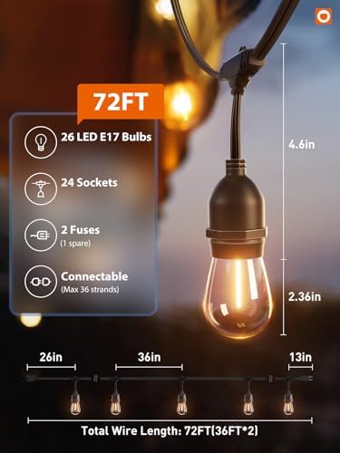 addlon LED Outdoor String Lights 72FT(36*2) Edison Vintage Weatherproof ETL - Image 6