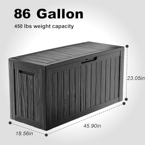 86 Gallon Deck Box, Lockable Waterproof Outdoor Storage Boxes For Garden Tools,Indoor Cushions,Accessories Outside Storage Resin Weatherproof Container(Black) - Image 6