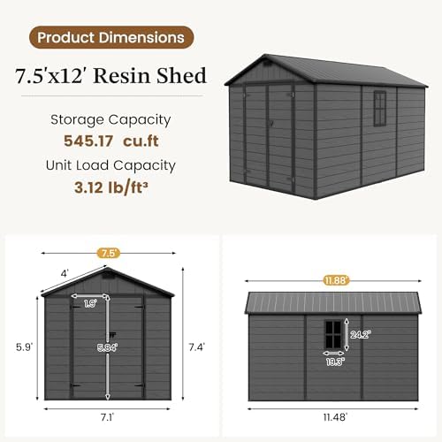 UDPATIO Resin Storage Shed 7.5x12FT, Outdoor Plastic Garden Shed,Dark Grey - Image 2