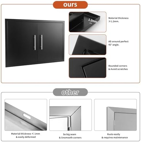JIE JIN Outdoor Kitchen Doors 31" W X 24" H Double Doors 1.2mm Thickness Stainless Steel BBQ Access Door BBQ Island Doors Outdoor Kitchen Accessories Door for Outdoor Kitchen BBQ Island (Black) - Image 6