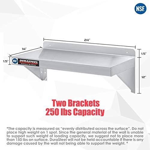 DuraSteel Stainless Steel Wall Mount Shelf 24" Wide x 14" Deep Commercial Grade - NSF Certified - Good for Restaurant, Bar, Home, Kitchen, Laundry, Garage and Utility Room - Image 3