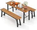 HAPPYGRILL Folding Picnic Table Bench Set, Acacia Wood Dining Table Bench w/Metal Frame, Portable Camping BBQ Table Bench, Rectangular Dining Table for Indoor Outdoor Activities Garden Yard Patio by HAPPYGRILL