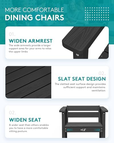 SERWALL 60" - 83" Expandable Outdoor Dining Table and 6 HDPE Chairs, Black - Image 6