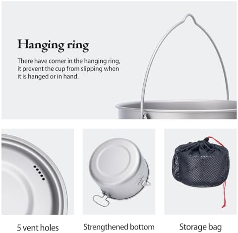 iBasingo Titanium Camping Hanging Pots Set 3PC Backpacking Cookware Ti2056C - Image 4
