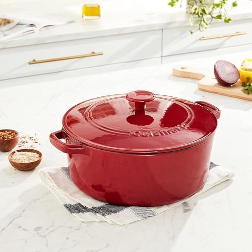 Cuisinart Chef's Classic Enameled Cast Iron Dutch Oven with Lid, Porcelain Enameled Interior, Oven Safe, Induction Compatible, 7-Quart, Round, Red - Image 2