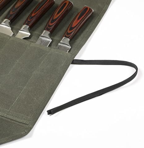 Heavy Duty Waxed Canvas Knife Roll Bag, Portable Chef Knife bag, Durable (Army Green) - Image 5