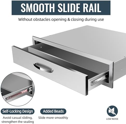 Outdoor Kitchen Drawers Stainless Steel, BBQ Drawer Inserts for Built-in Patio Grill Station, 30''W x 6.5''H - Image 5