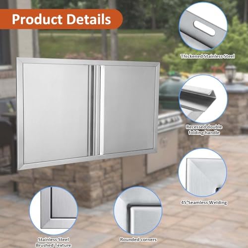 BI-DTOOL Outdoor Kitchen Double Doors 30" W X 21" H BBQ Access Door Thickened 304 Brushed Stainless Steel Doors for Indoor/Outdoor Kitchen Outdoor Cabinet Barbeque Grill or BBQ Island - Image 3
