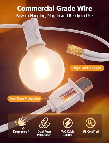 GOOTHY Outdoor LED String Lights, 50Ft with 52 Frosted White LED Globe Bulbs, Waterproof for Indoor/Outdoor Use, Perfect for Garden, Bistro, Pergola, Tents & Decorations, White - Image 5