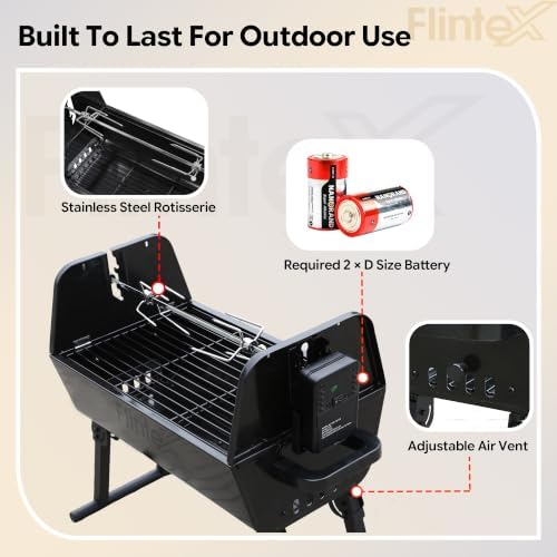 Flintex Portable Charcoal Grill, Dual Zone Rotisserie & Grill, Grill & Bag - Image 5