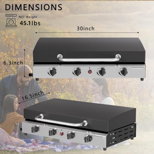 SKOK 4 Burner Gas Griddle with Hood- 30 Inch Outdoor Propane Griddle-60000 BTU Propane Fuelled, Portable Flat Top Gas Grill Camping Griddle with Lid for Kitchen, Outdoor BBQ, Camping - Image 7