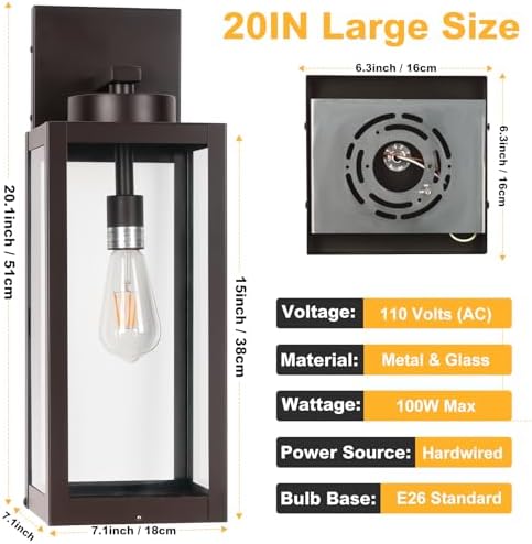 20" Oil Rubbed Bronze Large Outdoor Wall Lights with Closed Bottom - Image 6