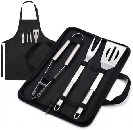 Grill Utensils Set, Grill Tools for Outdoor Grill, Spatula Fork Tong BBQ Grill Accessories with Apron, Stainless Steel Barbecue Grilling Kit for Camping Cooking by Unknown