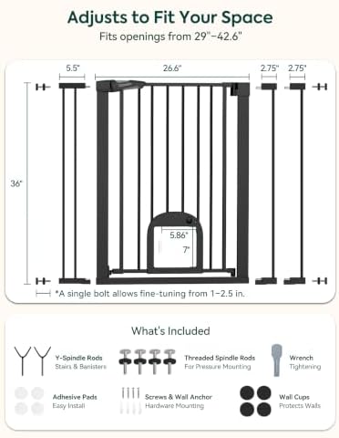 Babelio 36" Tall Pet Gate with Cat Door, CatPrivilege III, 29-43" - Image 5