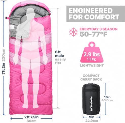 MalloMe Sleeping Bags for Adults Cold Weather & Warm - Backpacking Camping Sleeping Bag for Kids 10-12, Girls, Boys - Lightweight Compact Camping Essentials Gear Accessories Hiking Sleep Must Haves - Image 3