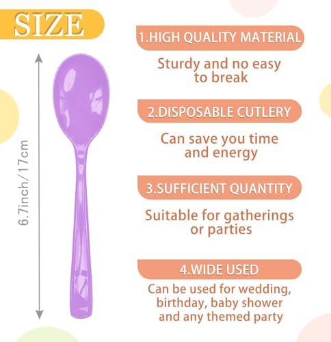 SietDESEO 50 PCS Light Purple Plastic Spoons Disposable Utensils Heavy Duty Purple Spoons Disposable Cutlery for Birthday Wedding Baby Shower Bridal Shower Plastic Silverware - Image 3