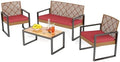 PHI VILLA 4 Piece Brown Wicker Patio Furniture Set with Red Cushion by PHIVILLA