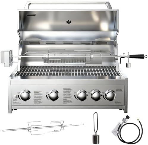 BODEGA 30 Inch Propane Gas Grill, 4x12000-BTU Gas Grill & 1x10000-Infrared Back Burner, Stainless Steel 5-Burner Propane Grill for Outdoor Kitchen, Rotisserie Chicken Fork Kit | Backyard BBQ, Camping. by BODEGA