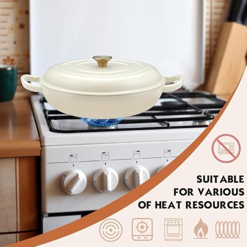 Overmont Enameled Cast Iron Dutch Oven - 3.8 QT Shallow Braiser with Recipe - Image 7