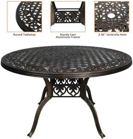 48.23" Patio Dining Table, All-Weather Cast Aluminum Table with 2.36" Umbrella Hole, Patio Furniture Table, Outdoor Dining Table for Backyard and Poolside - Image 5