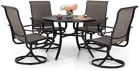 Sophia & William Patio Dining Set for 4, Round Table & Brown Swivel Chairs by SophiaWilliam